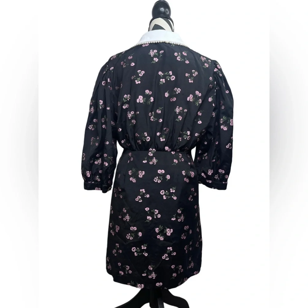 Sister Jane Puff Sleeve Collard Ink Dark Floral Sz L Goth Whimsigoth Dress - Picture 3 of 16